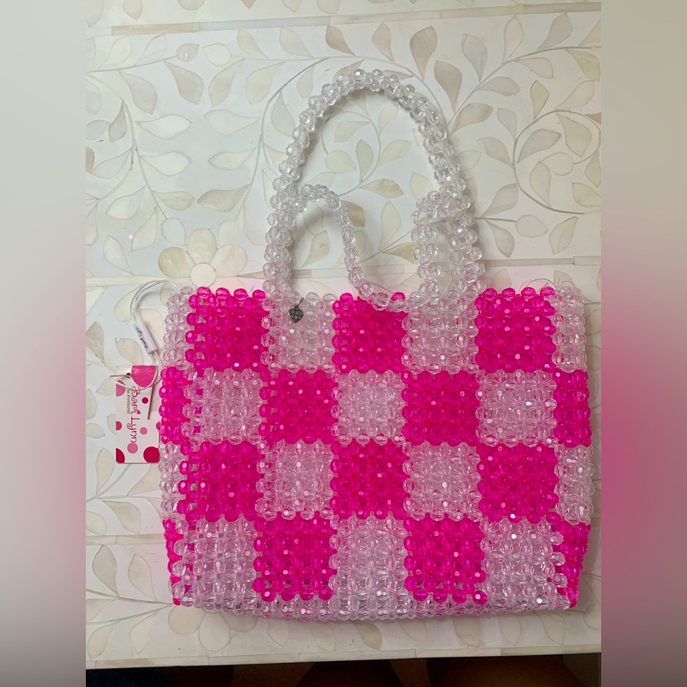Bari Lynn Checkered Beaded Handbag
